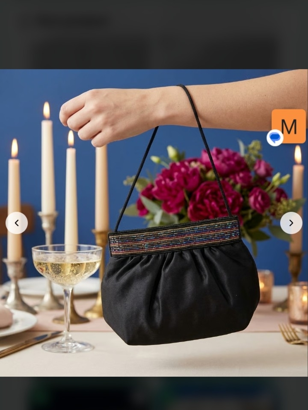 Black Beaded-Trim Evening Wristlet